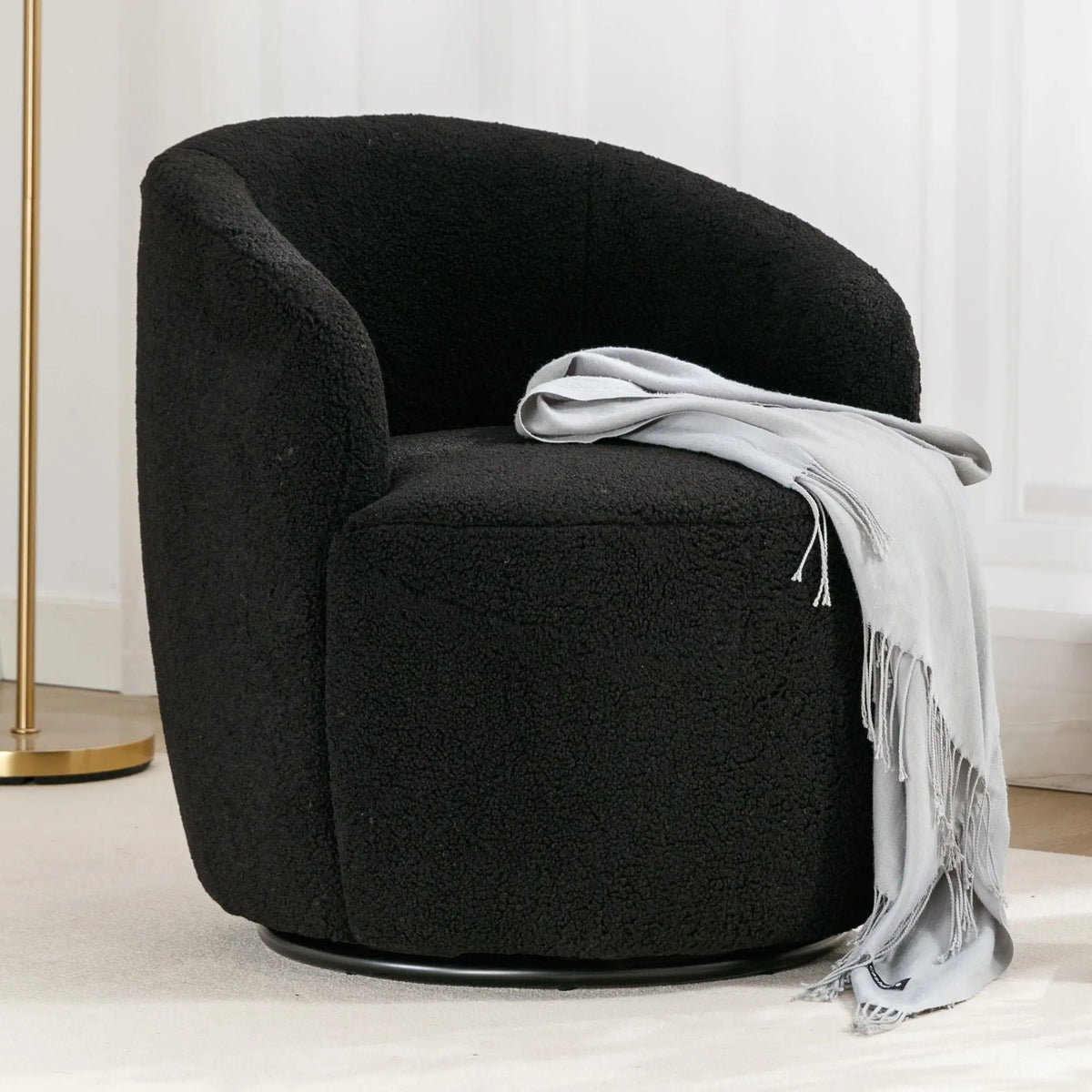 Teddy Fabric Swivel Accent Armchair Barrel Chair With Powder Coating Metal Ring Home Essentials