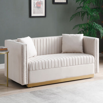 Contemporary Vertical Channel Tufted Velvet Sofa Loveseat Upholstered 2 Pieces Set With 4 Pillows