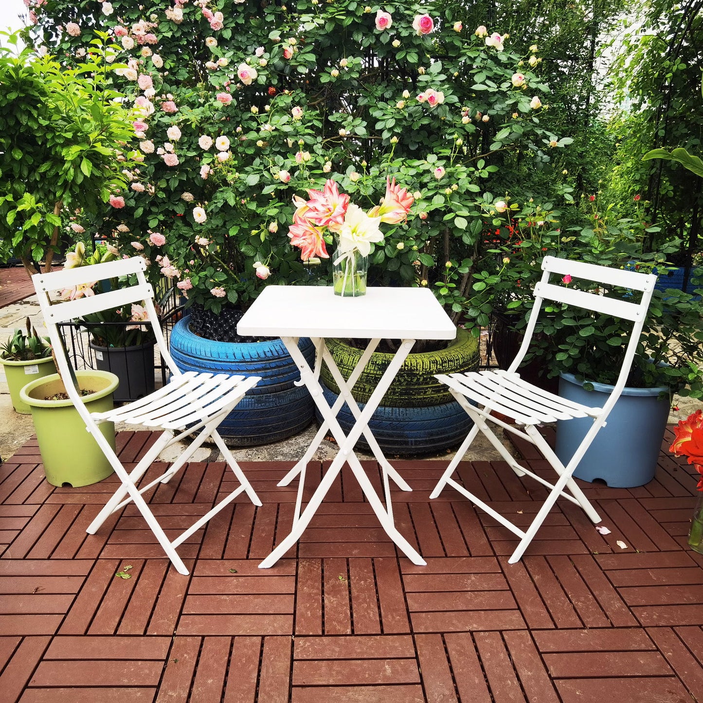 3 Piece Patio Bistro Set Of Foldable Square Table And Chairs Home Essentials