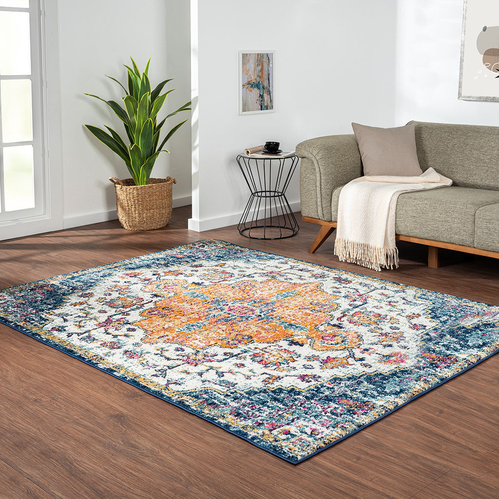 Mateo - Boho Medallion Woven 5' x 7' Area Rug - Blue Multi