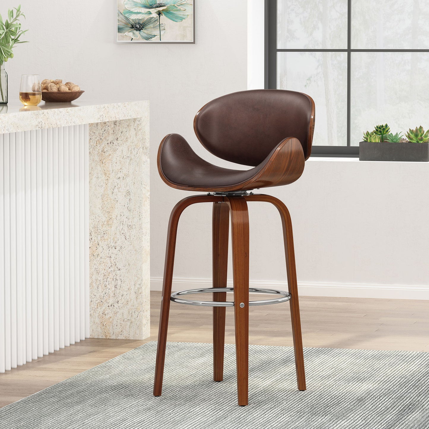 Lumos - Mid Century Modern Upholstered Swivel Barstool Noble House