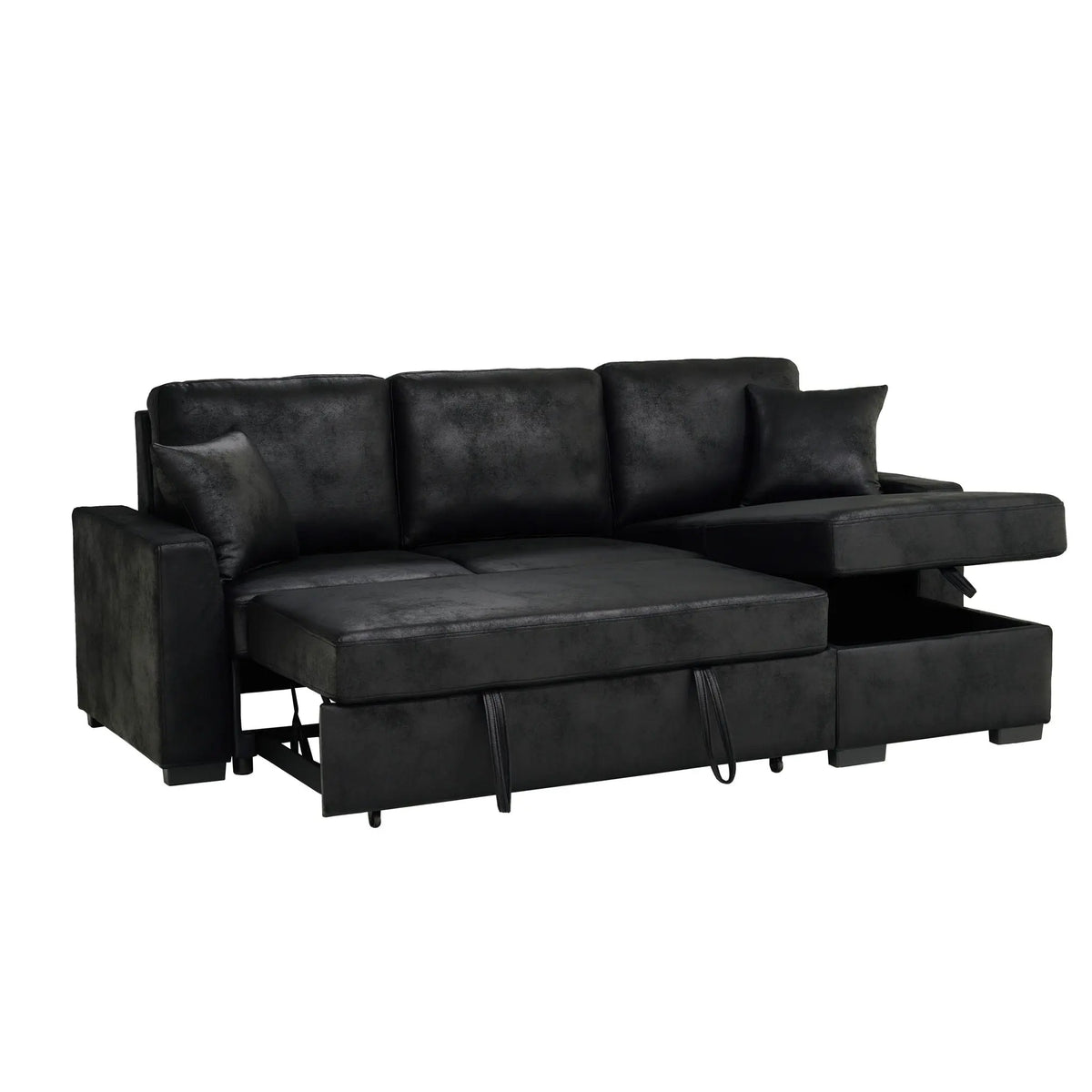 Upholstered Sectional With Pull-Out Bed And Chaise Storage Home Essentials