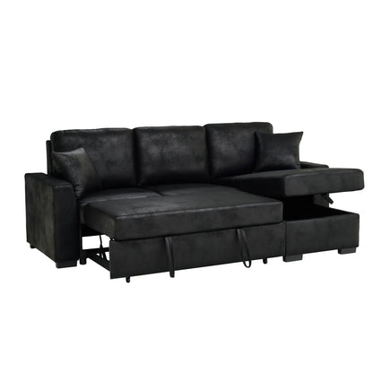 Upholstered Sectional With Pull-Out Bed And Chaise Storage Home Essentials