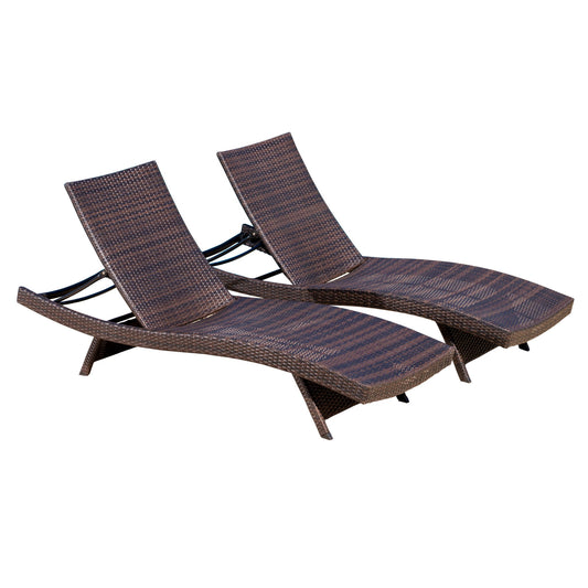 Salem - Wicker Chaise Lounge Adjustable Rattan Outdoor Chair Set - Brown Multi Noble House
