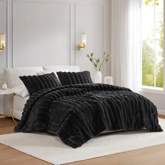 Jasmine - 3 Piece King Ultrasoft Ribbed Comforter Set - Black Madison Park