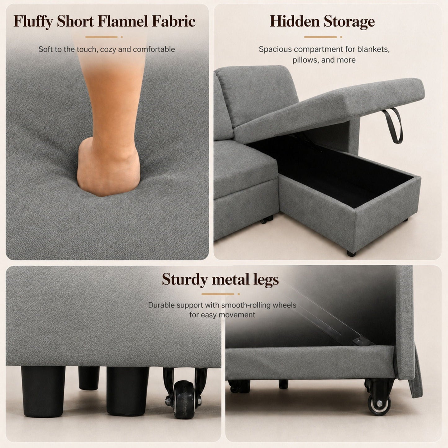 L - Shaped Convertible Sofa Bed With Storage Chaise Home Essentials