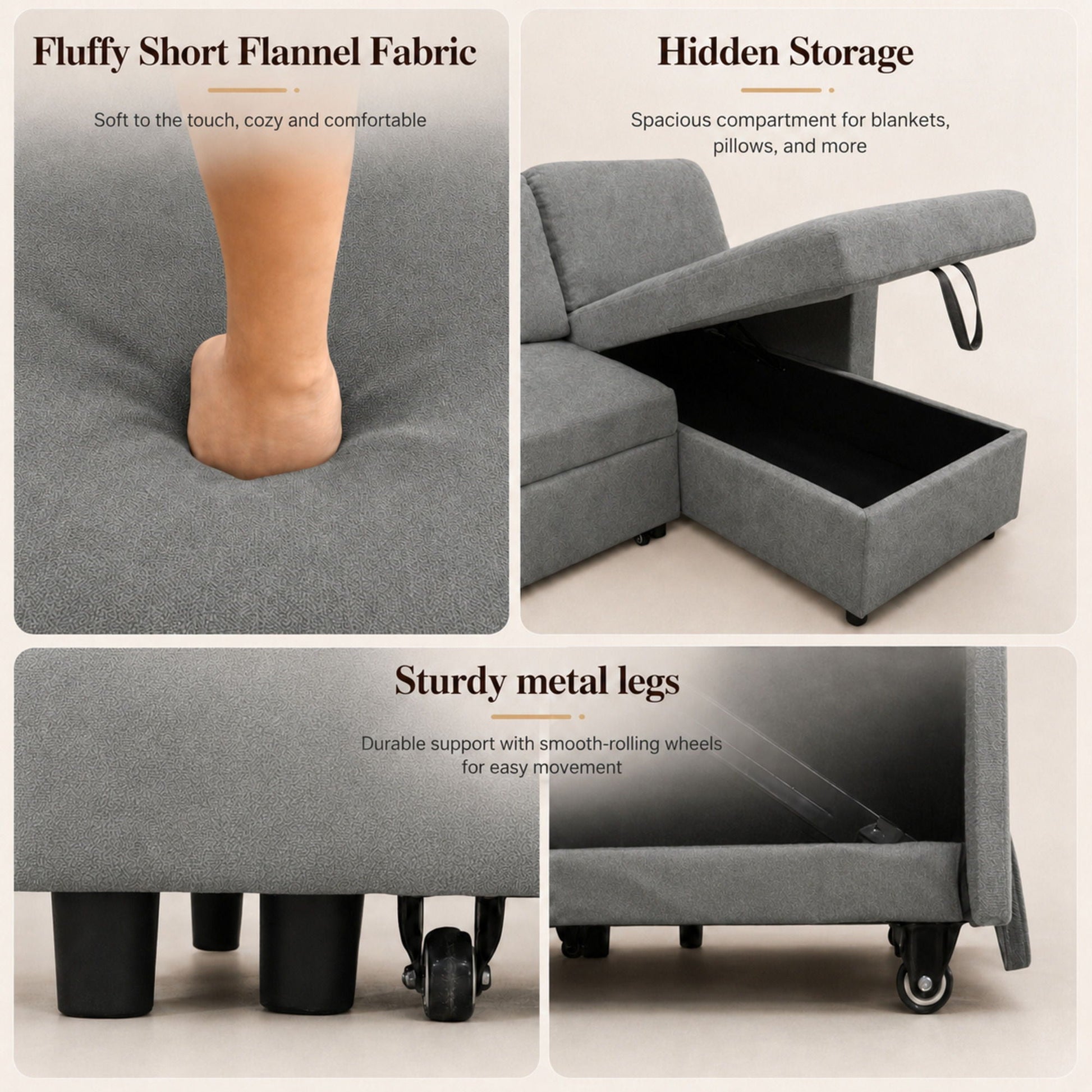 L - Shaped Convertible Sofa Bed With Storage Chaise Home Essentials