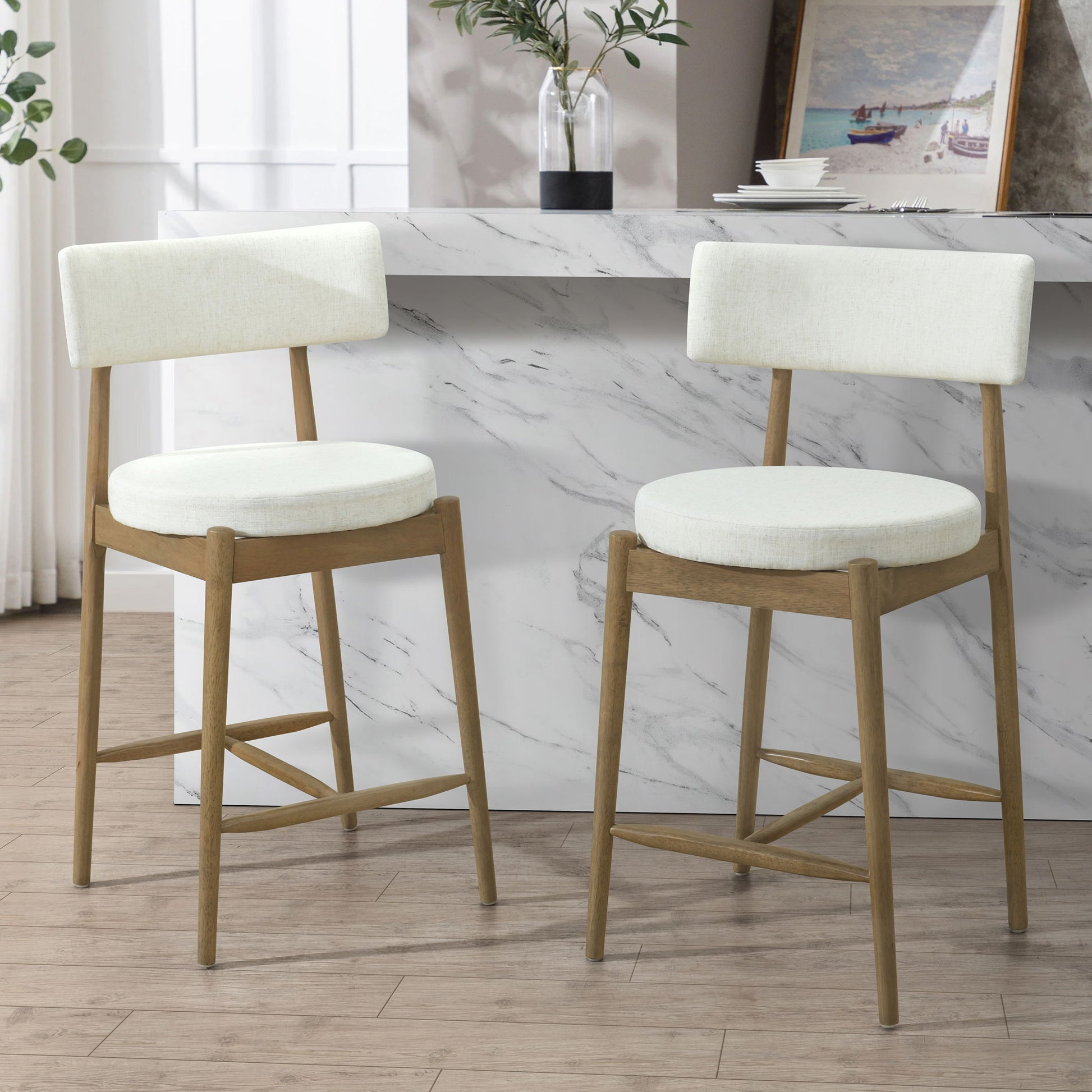 Mid Century Modern Counter Stools, Fabric Upholstered Chairs Noble House