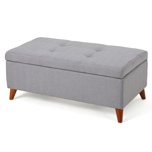 Kinetics - Upholstered Storage Ottoman With Lift-Top And Button Tufted Seat - Light Gray Noble House