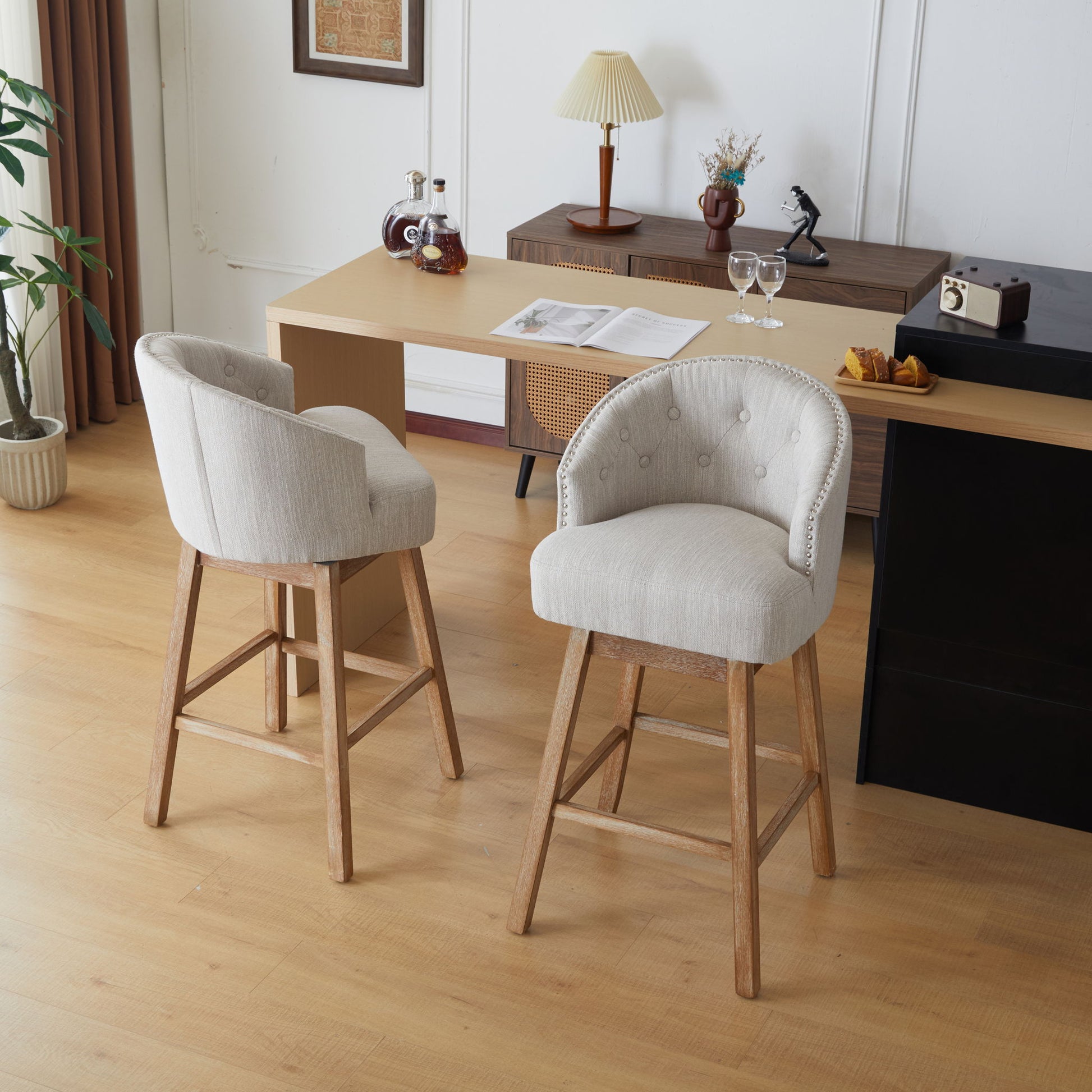 360 Degree Rotation Swivel Counter Stools (Set of 2) Noble House