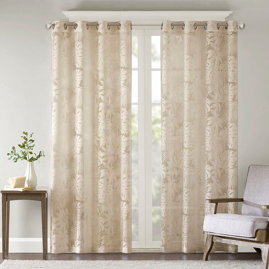 Leilani - 63" Palm Leaf Burnout Window Sheer - Natural Madison Park