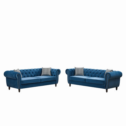 Chesterfield Set With Roll Armrest & Nailhead Home Essentials