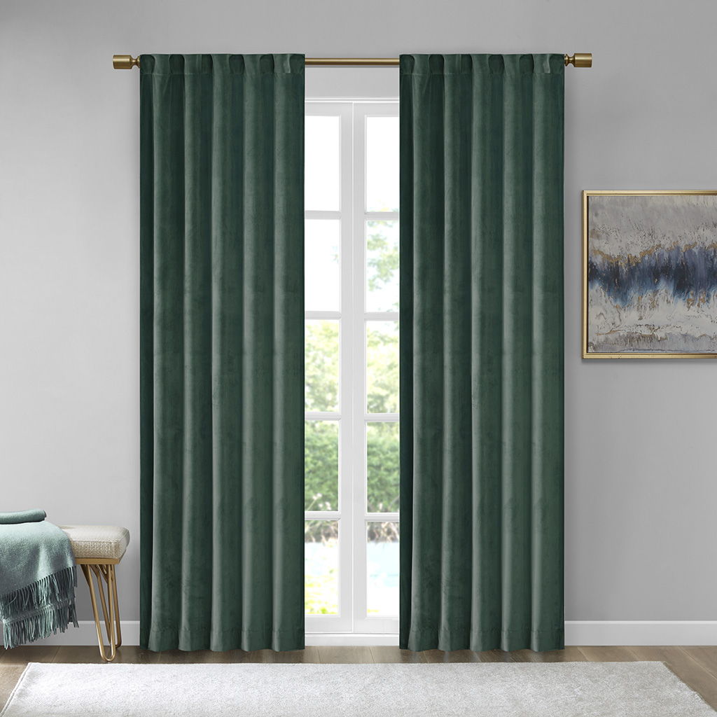 Colt - Room Darkening Poly Velvet Rod Pocket/Back Tab Curtain Panel Pair - Green