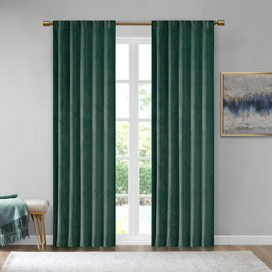 Colt - Room Darkening Poly Velvet Rod Pocket/Back Tab Curtain Panel Pair - Green