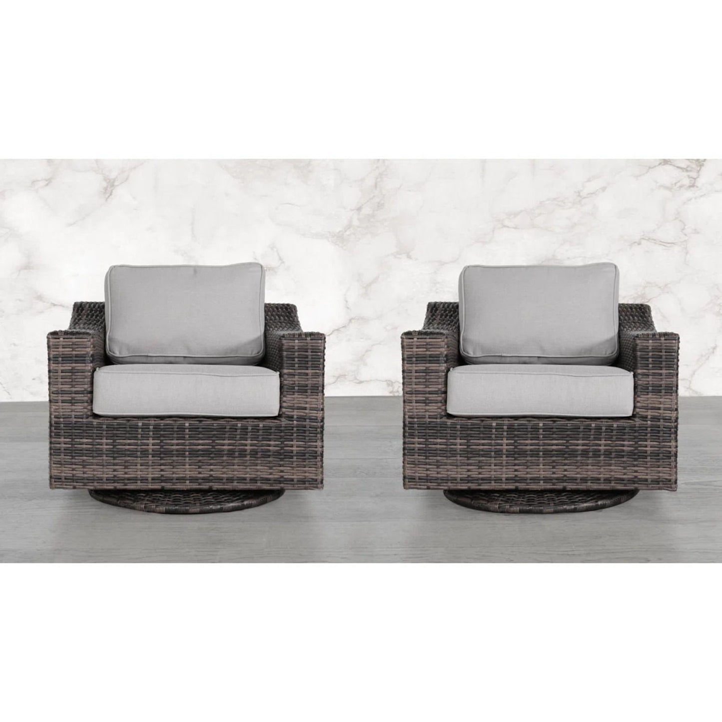 Contemporary Outdoor Swivel Patio Chair With Cushions (Set of 2) - Brown LSI Patio Furniture