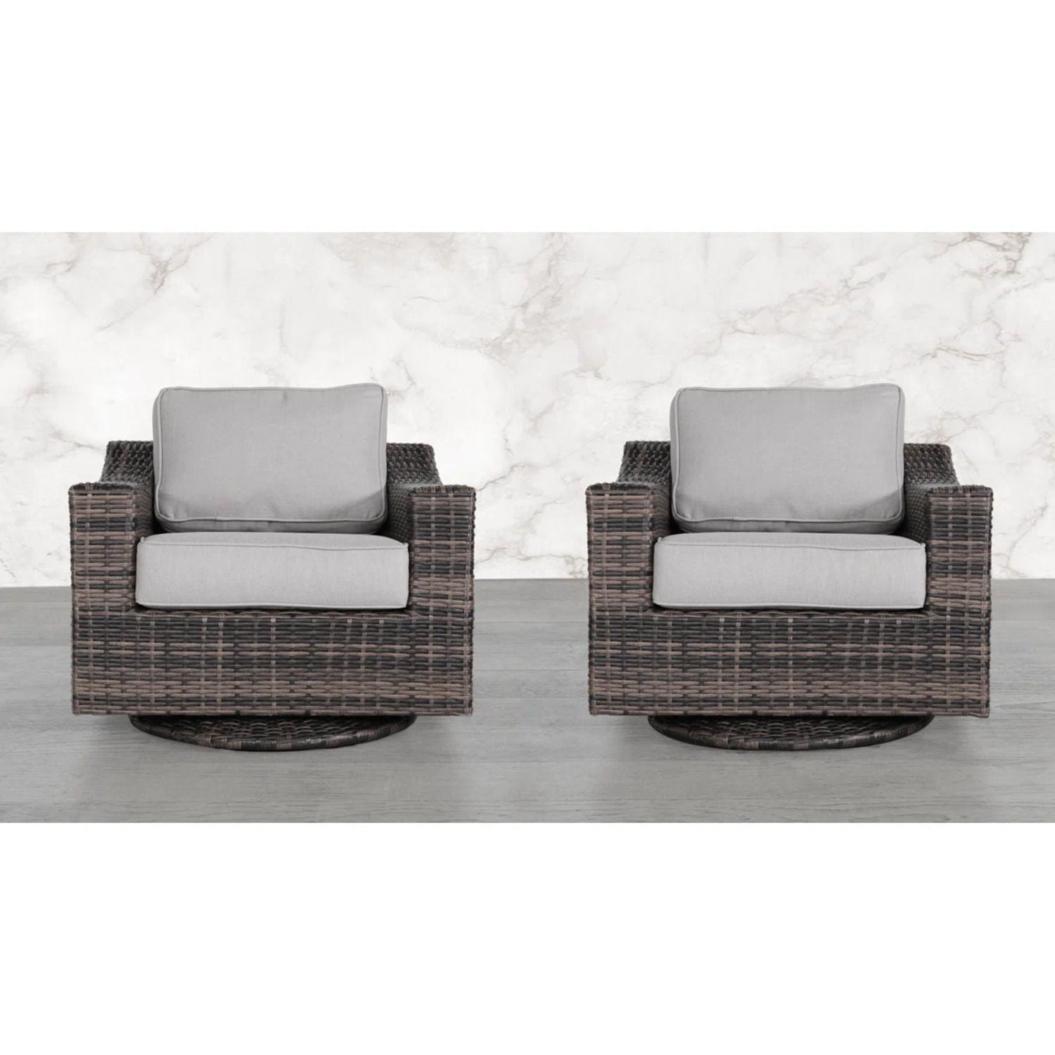 Contemporary Outdoor Swivel Patio Chair With Cushions (Set of 2) - Brown LSI Patio Furniture