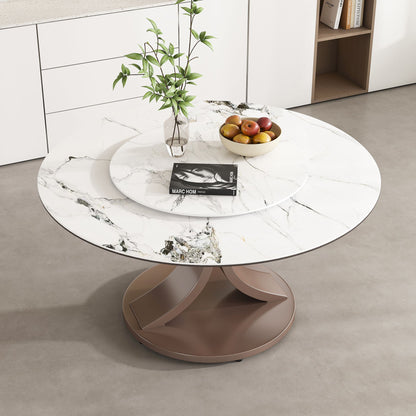 Round Dining Table With 360° Rotating Lazy Susan Scratch & Heat For Dining Room & Kitchen, Table Only - White Home Essentials