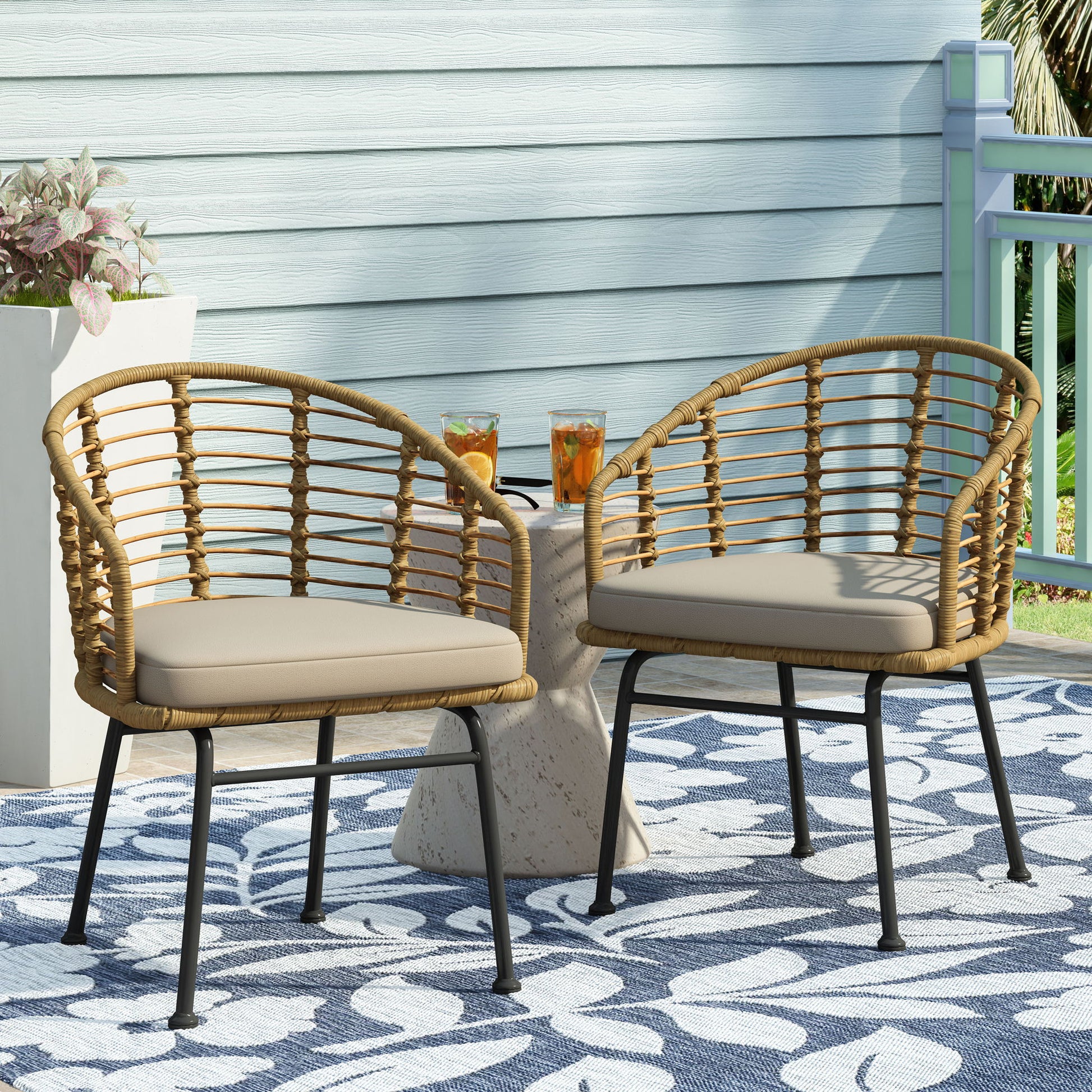 Randy - Modern Wicker Chair With Water Resistant Cushions - Brown / Beige Noble House