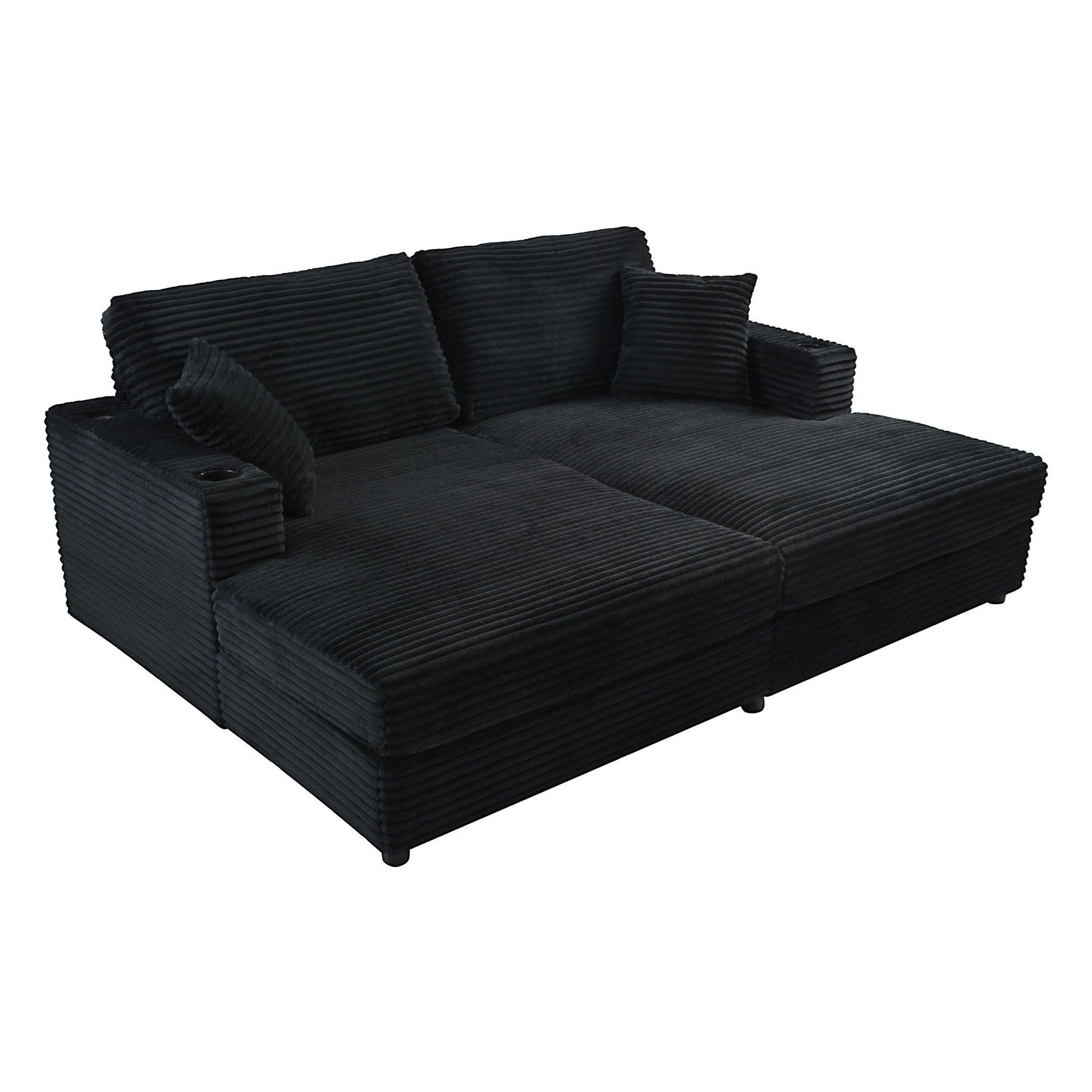 Oversized Loveseat Chaise With 2 USB Ports, 2 Cup Holders And 2 Throw Pillows Hearth and Haven