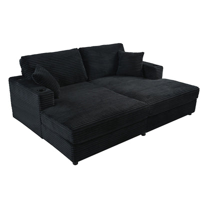 Oversized Loveseat Chaise With 2 USB Ports, 2 Cup Holders And 2 Throw Pillows Hearth and Haven