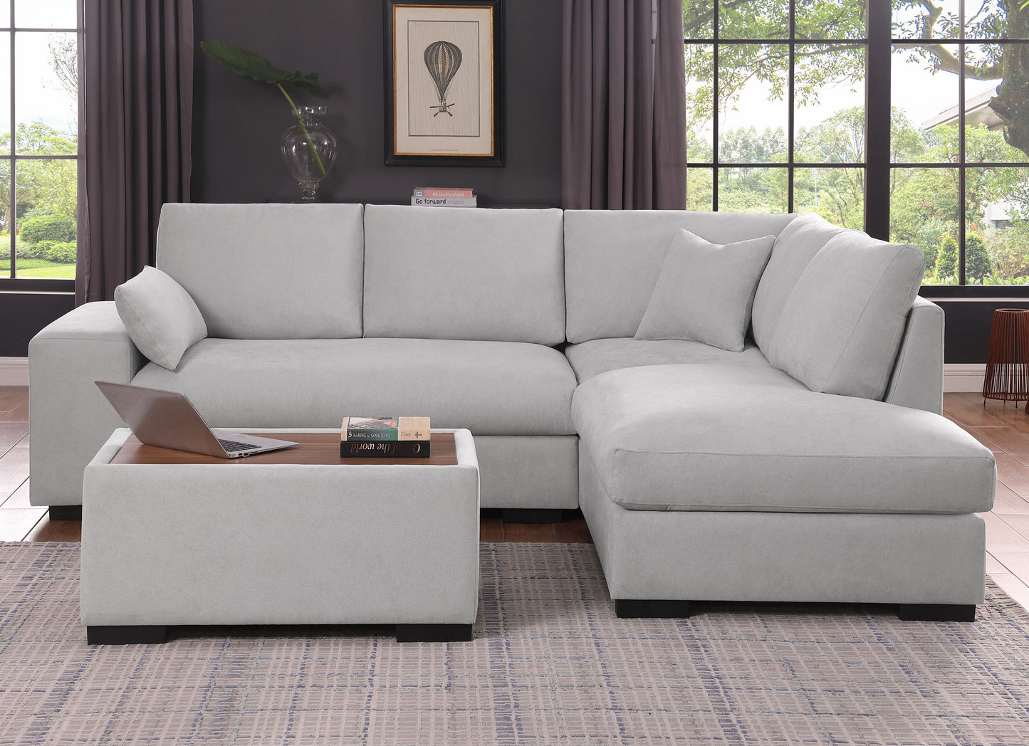 Joshua - 100" Sectional Sofa with Right Facing Chaise and Console Ottoman Lilola Home