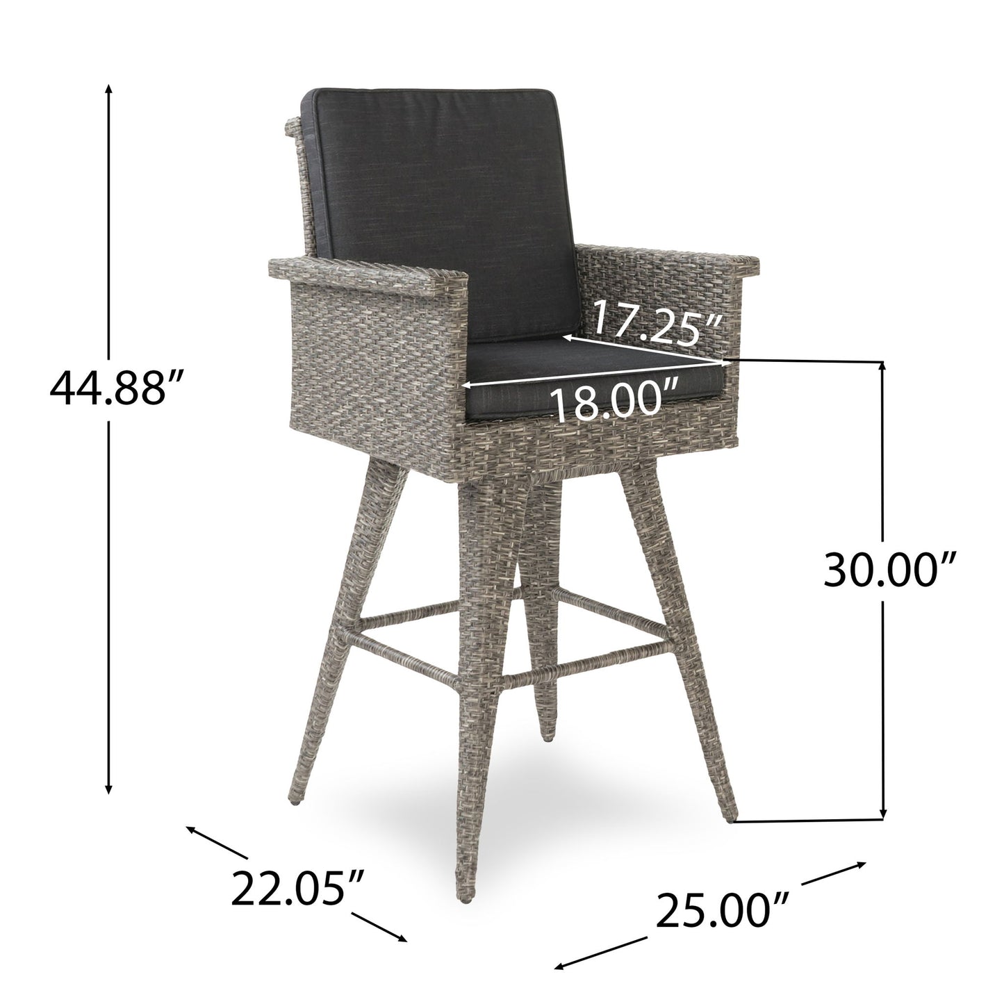 Outdoor Rattan Swivel Barstool With Water Resistant Cushion - Mixed Black / Dark Gray Noble House