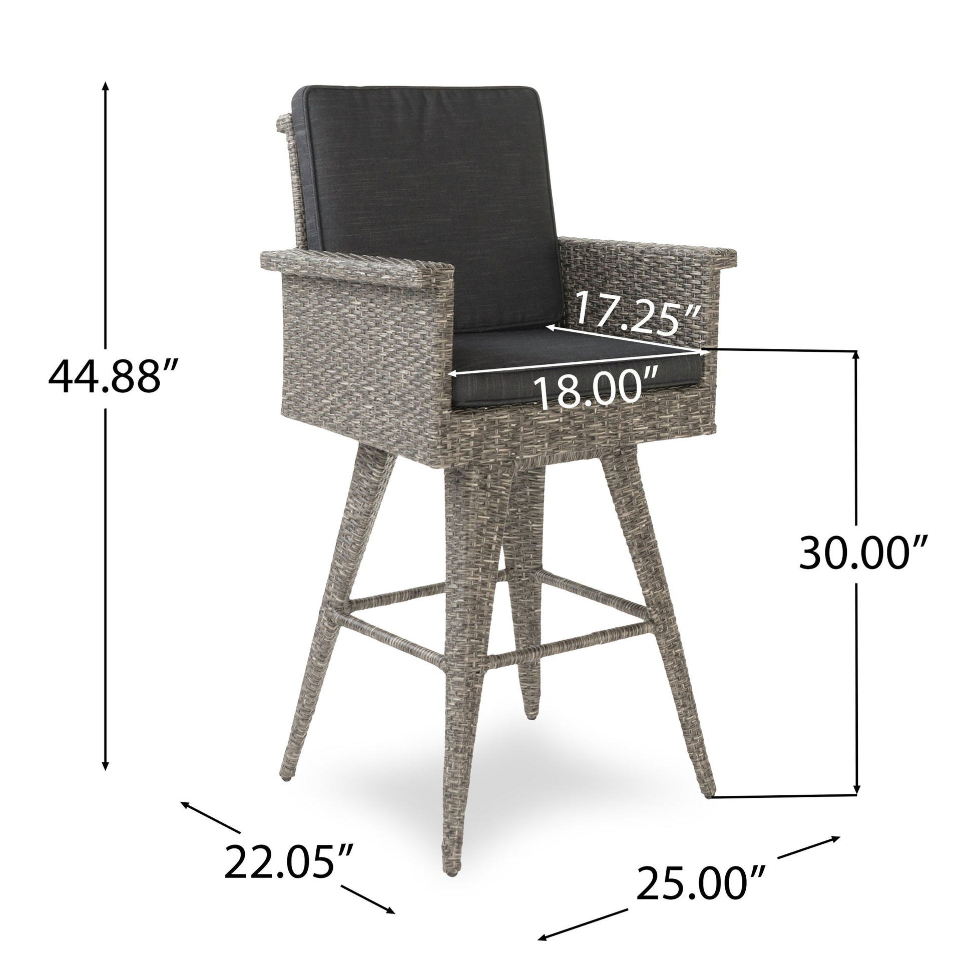 Outdoor Rattan Swivel Barstool With Water Resistant Cushion - Mixed Black / Dark Gray Noble House