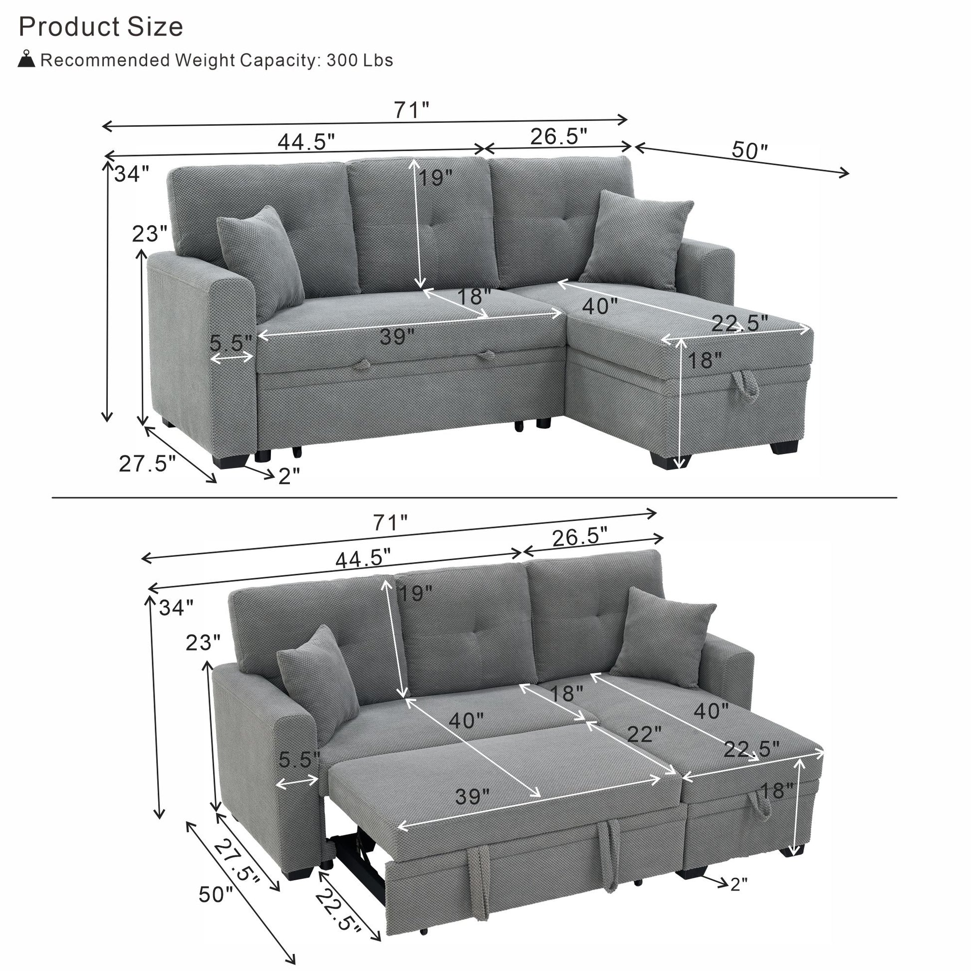 Sleeper Sectional With Pull Out Bed, Reversible Chaise Home Essentials