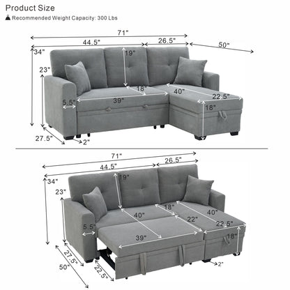 Sleeper Sectional With Pull Out Bed, Reversible Chaise Home Essentials