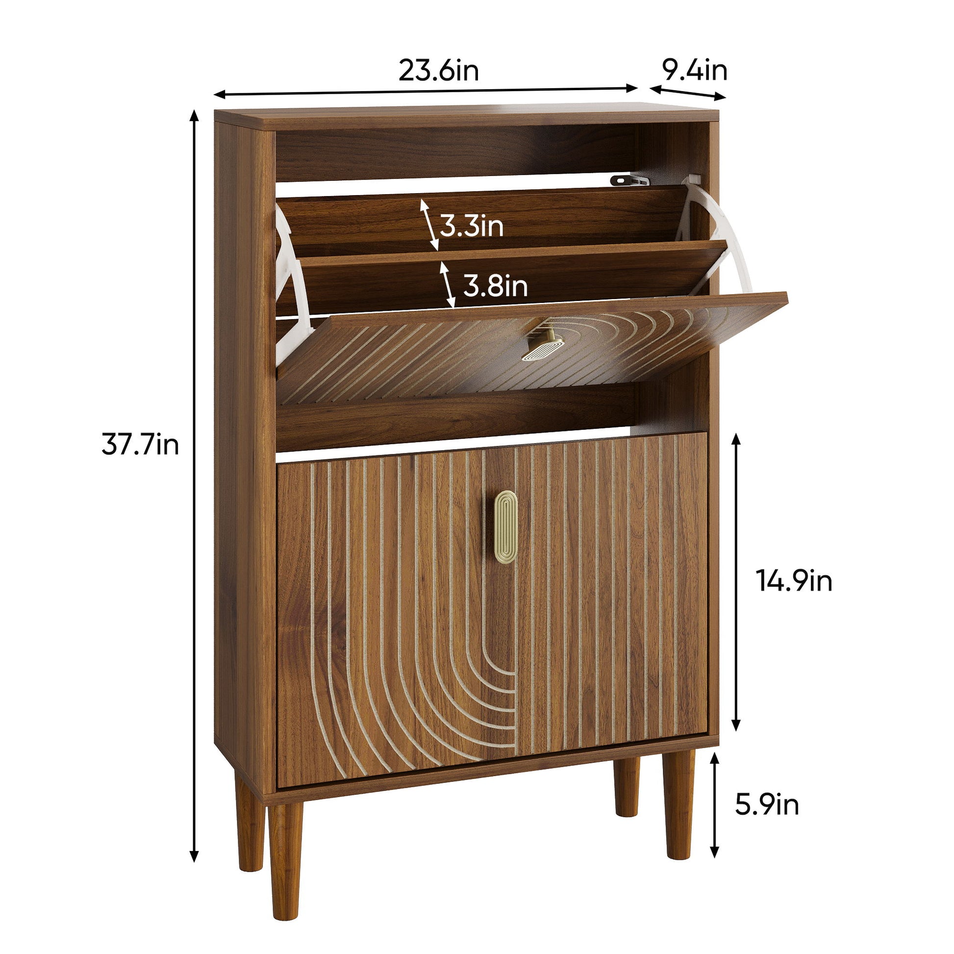Modern Minimalist Shoe Storage Cabinet With 2 Flip Drawers And Metal Handles - Brown Daily Nest