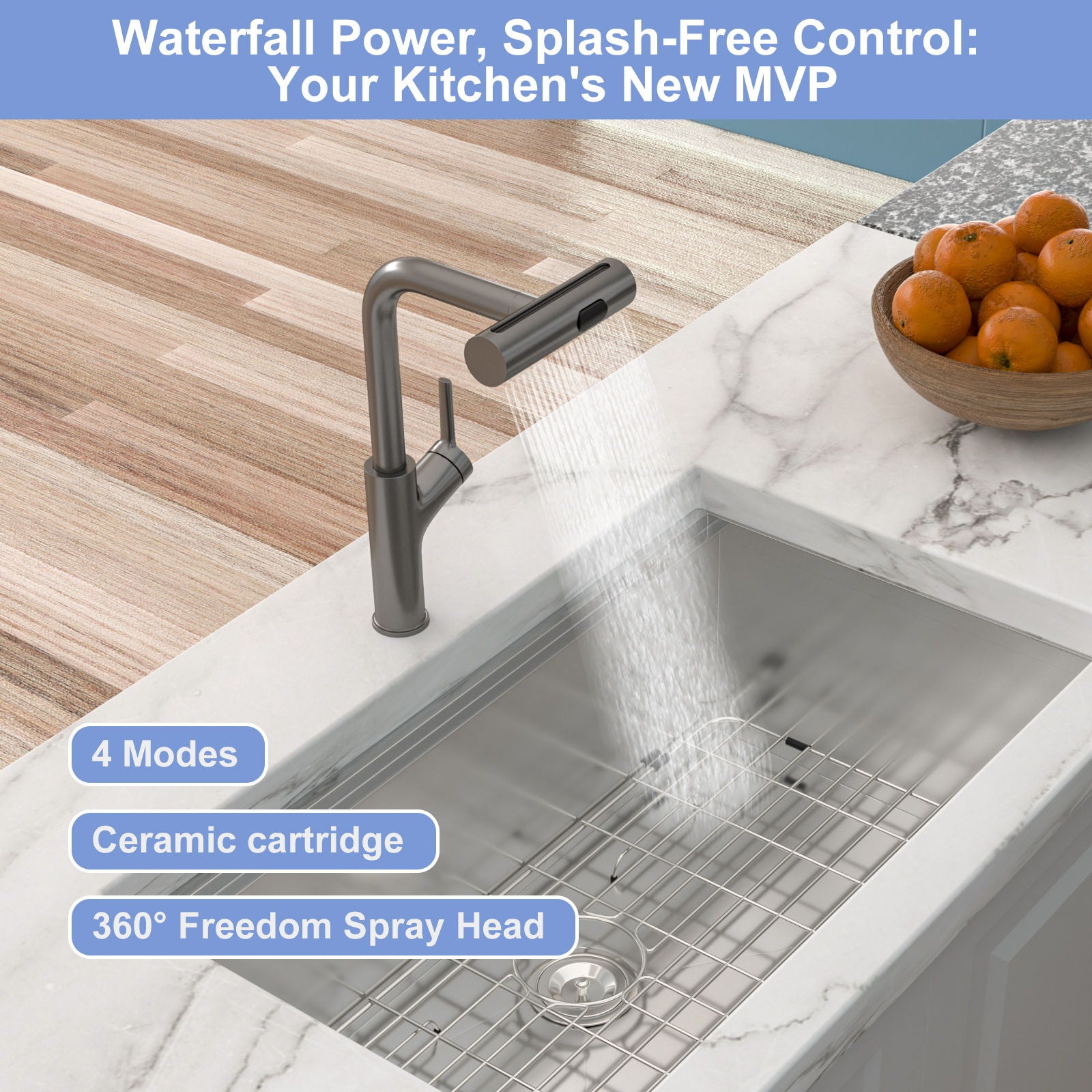 360° Pull Down Kitchen Faucet With 4 Spray Modes Daily Nest