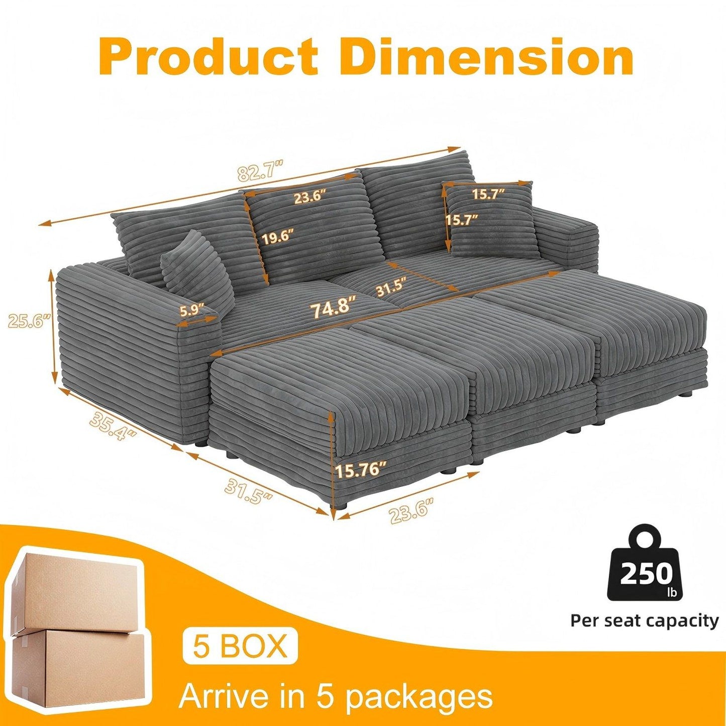 Convertible Deep Seat Sofa With Soft Pillows And Ottomans Home Essentials