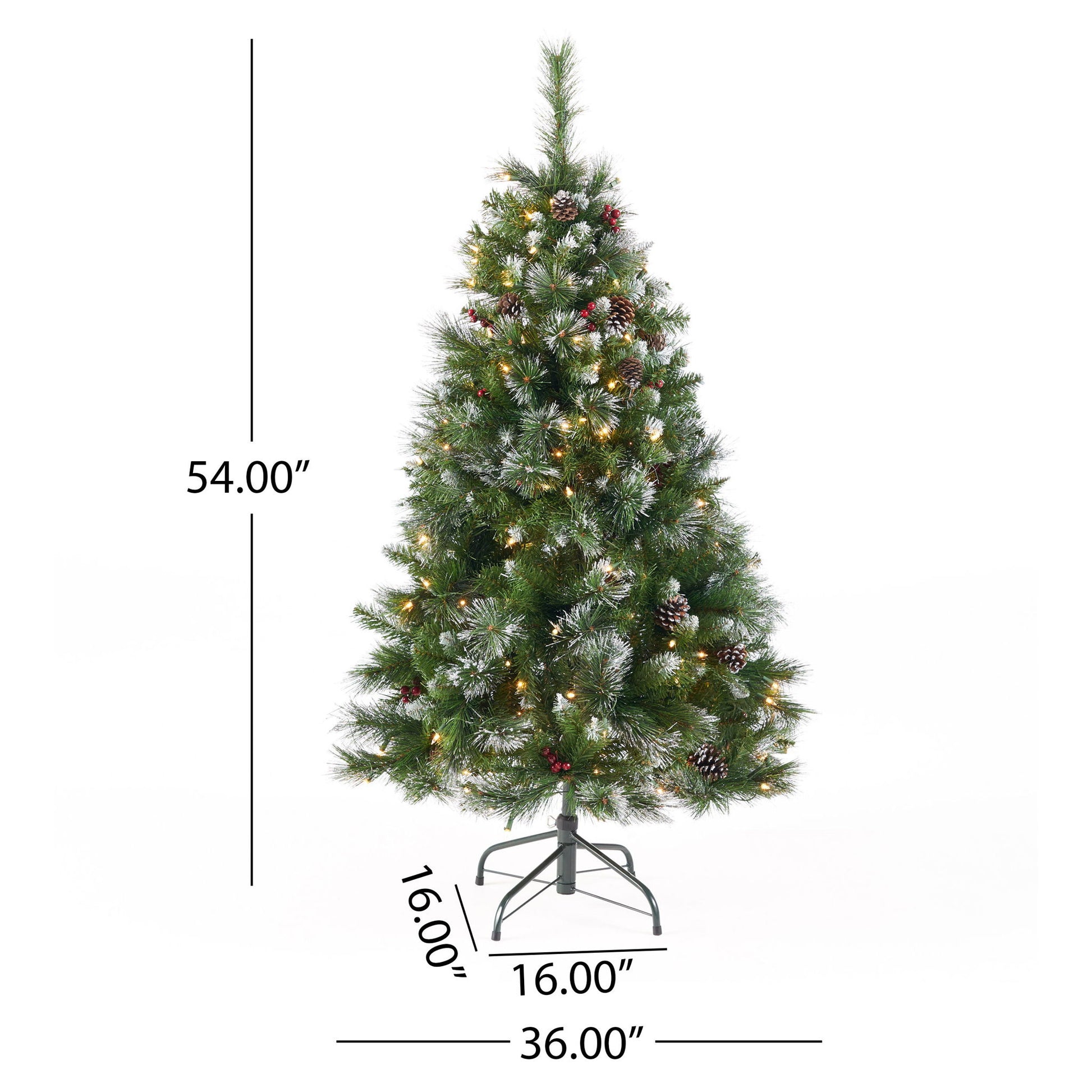 Glitter Bristle Mixed Hinged Tree With Berry And Pine Cones And 200 Cl, 407 Tips - Green Noble House
