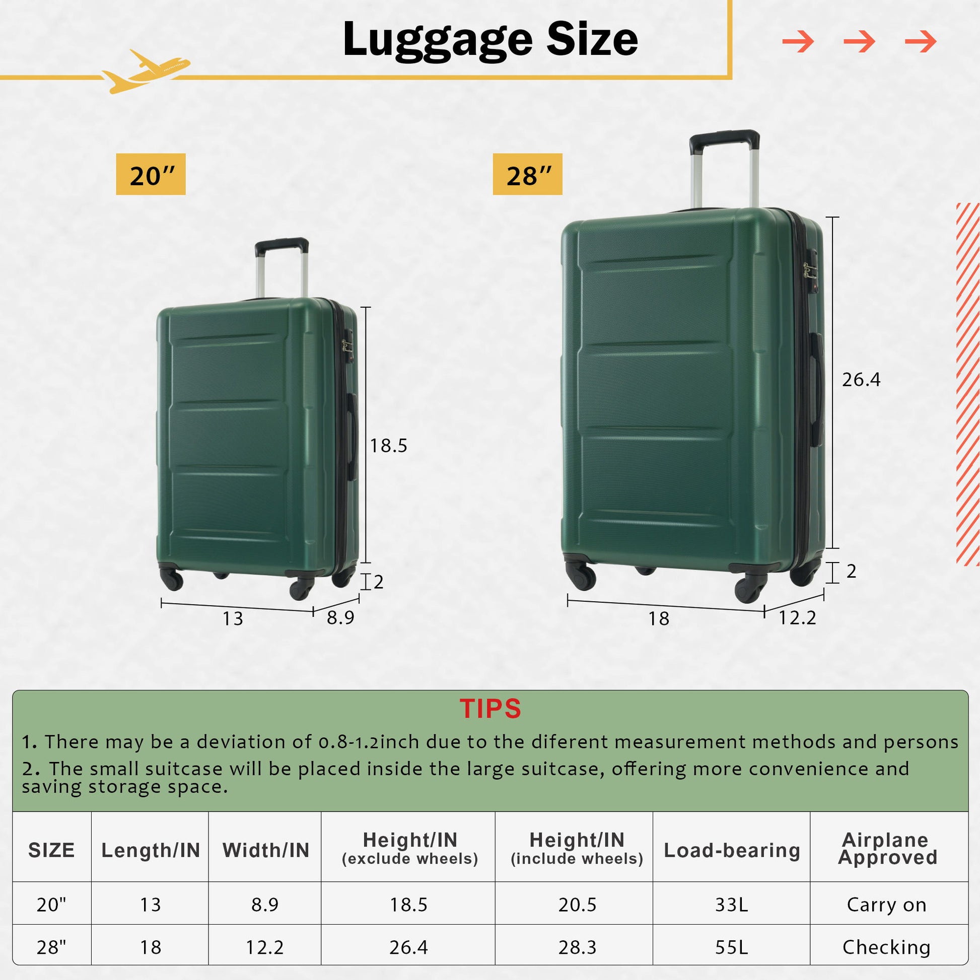 2 Piece Luggage Set With Bags Expanable Spinner Wheels ABS Lightweight Suitcase With Tsa Lock 20" / 28" Daily Nest