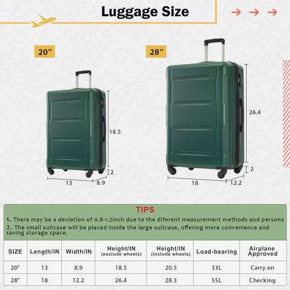 2 Piece Luggage Set With Bags Expanable Spinner Wheels ABS Lightweight Suitcase With Tsa Lock 20" / 28" Daily Nest