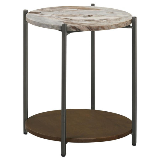Noemie - Round Marble Top Accent Side Table - White And Gunmetal CoasterEssence
