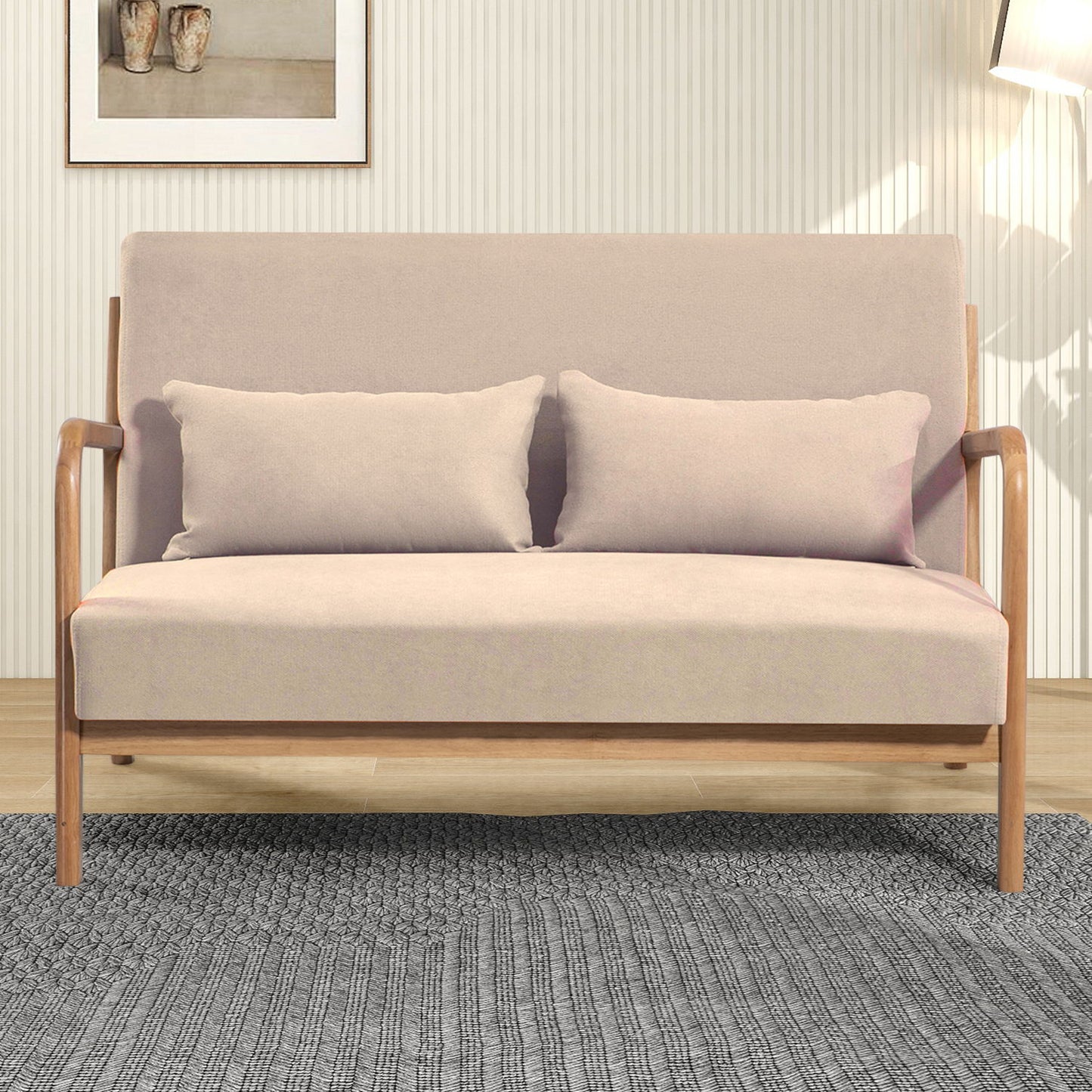 Leisure Chair With Solid Wood Armrest And Feet, Mid-Century Modern Accent Sofa, 2 Seat Home Essentials