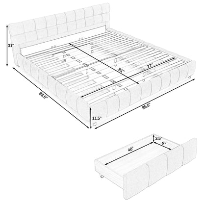 Modern Platform Bed Frame With Thick Chenille Fabric Home Essentials