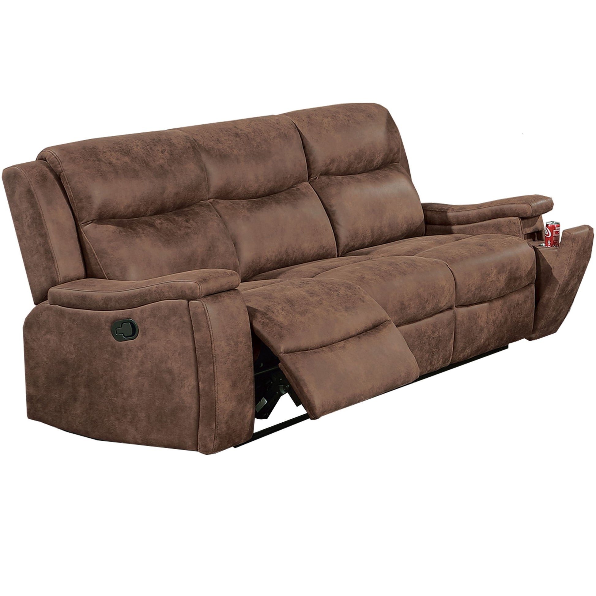 1 Piece Manual Motion Sofa Console Loveseat With Plush Back Cushion And Hidden Cup Holder - Walnut Home Essentials