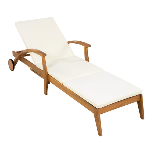 Versatile Chaise Lounge With Wheels Acacia Wood Recliner For Patio - Cream Noble House