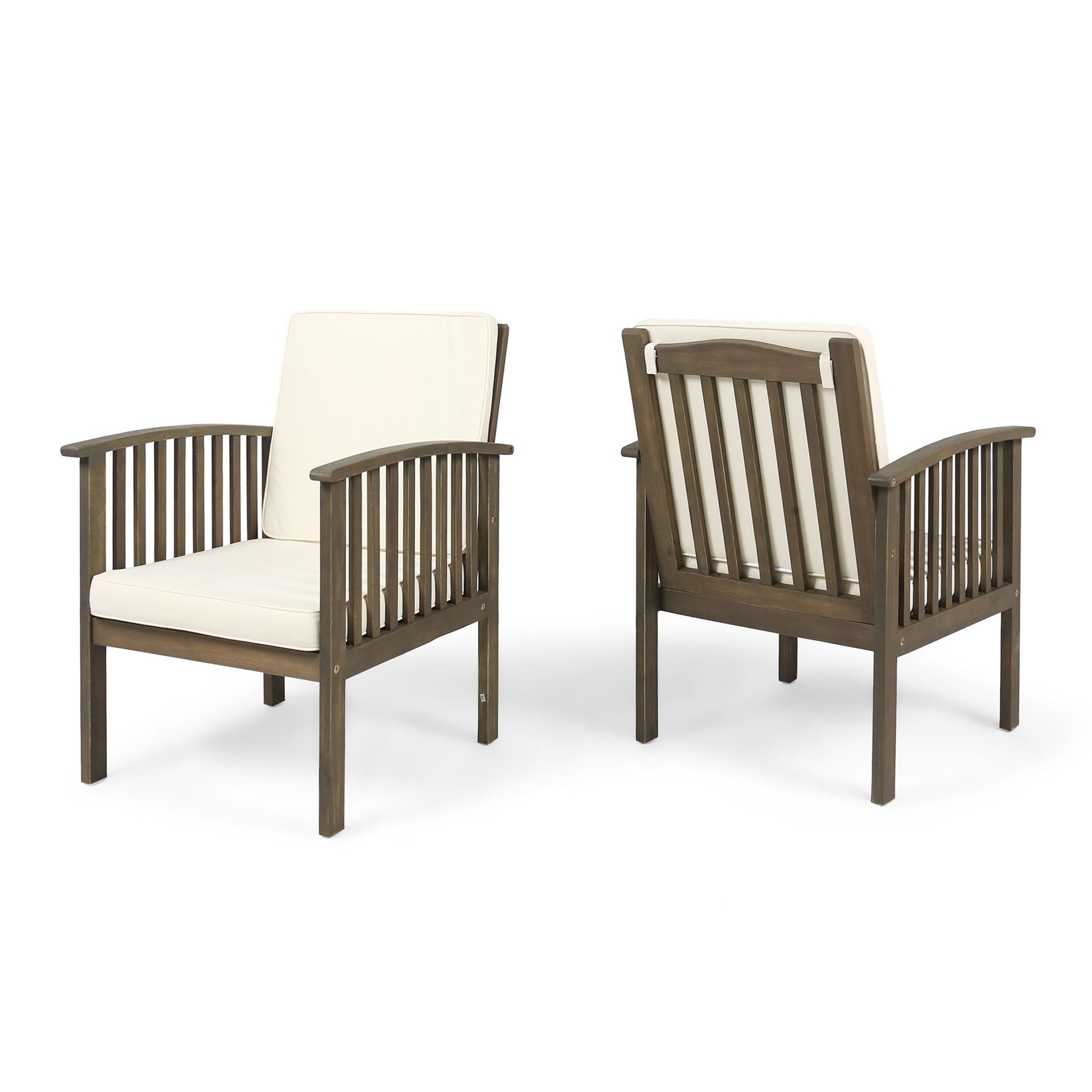 Casa Acacia Wood Club Chairs (Set of 2) With Water Resistant Cushions - Gray / Cream Noble House