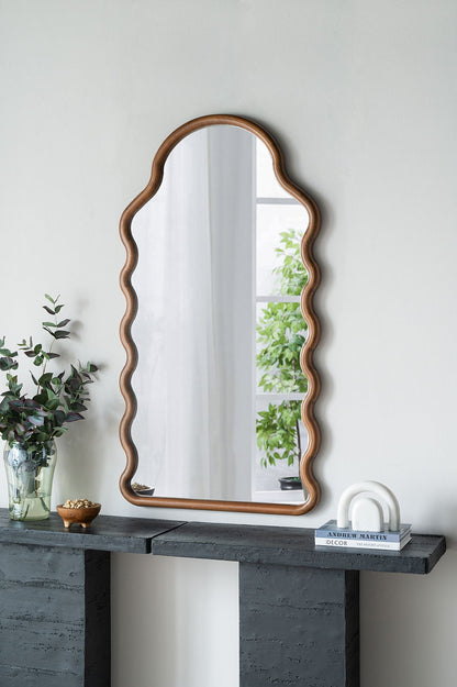 Wood Mirror With Unique Frame - Brown Daily Nest