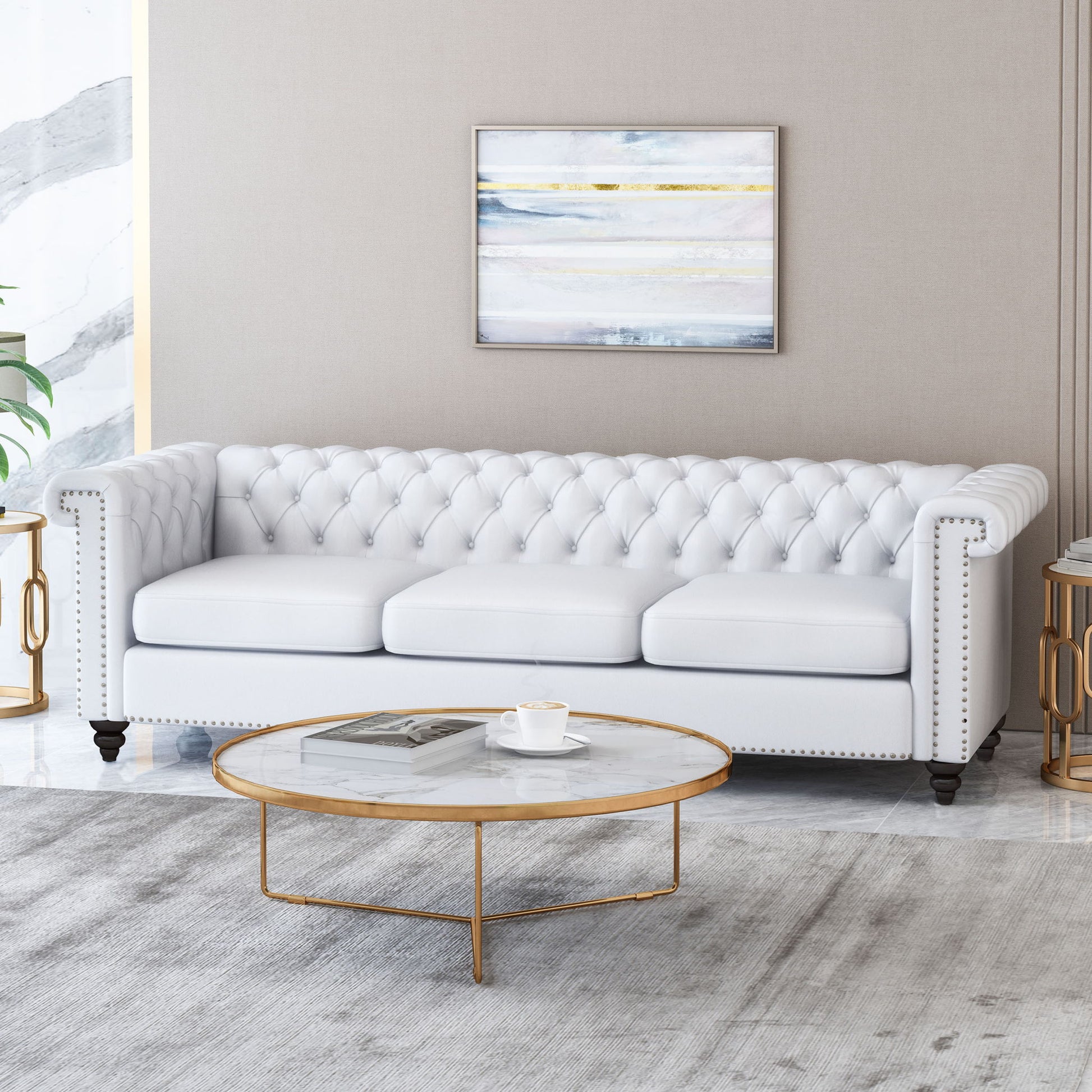 Chesterfield Style 3 Seater Sofa With Deep Button Tufting Noble House