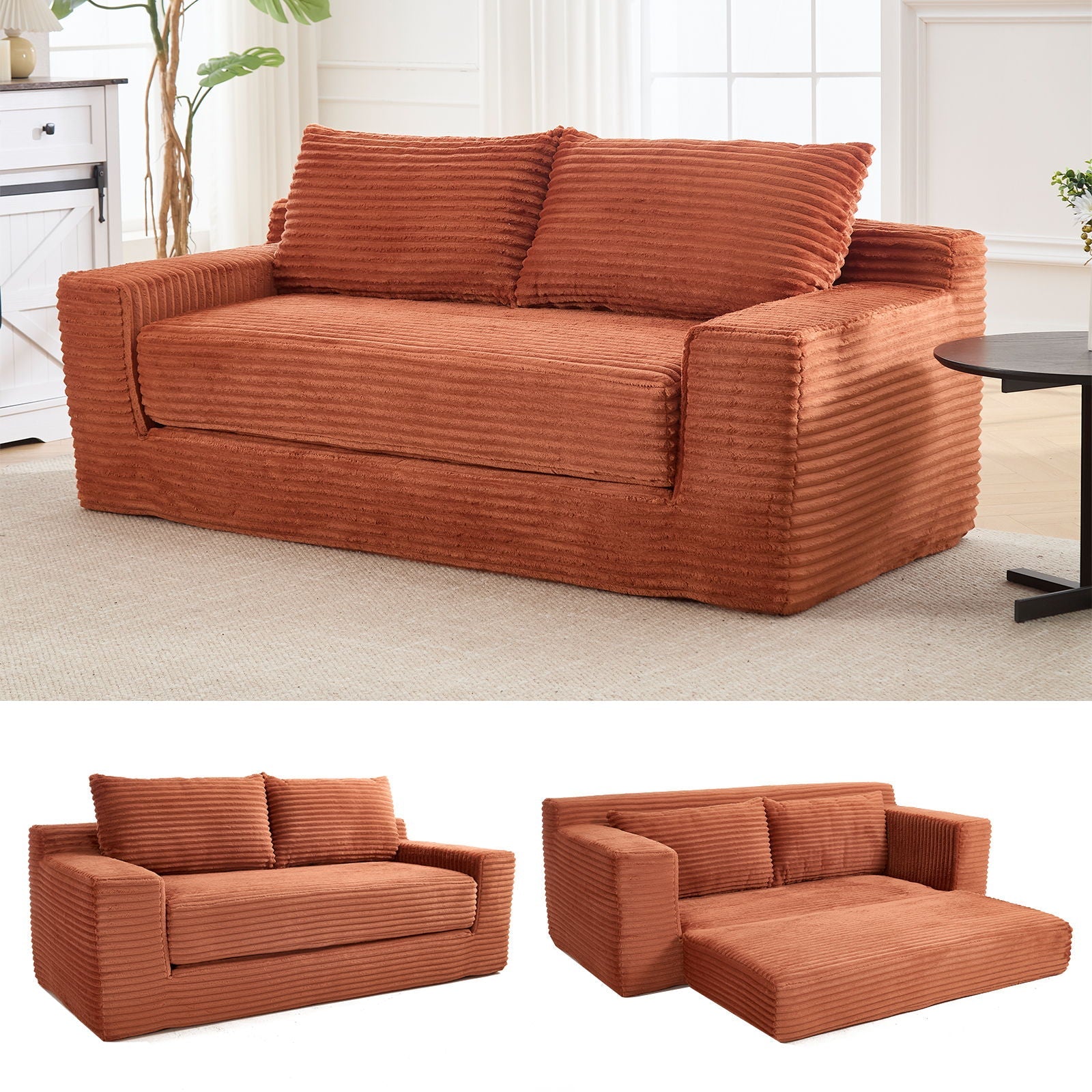 Convertible Loveseat Sofa Bed With Memory Foam & Steel Frame Home Essentials