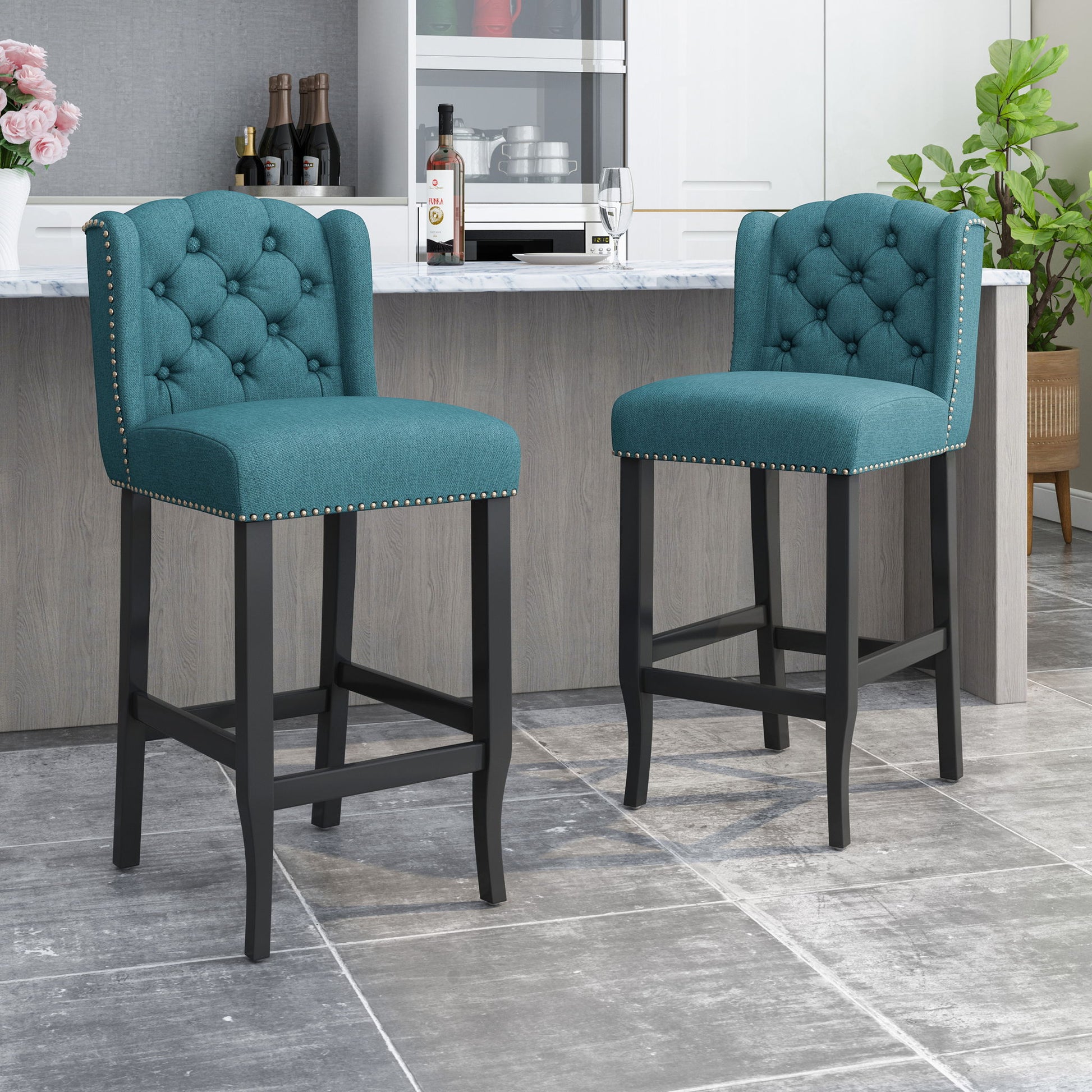 Vienna - Contemporary Fabric Tufted Wingback Counter Stools (Set of 2) Noble House