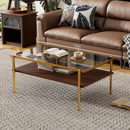 Rectangle Coffee Table With Tempered Glass Top And White Legs, Modern Table For Living Room Home Essentials