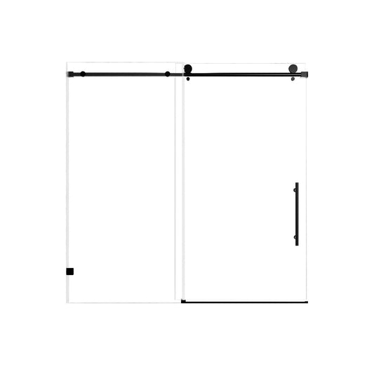 Frameless Single Sliding Shower Door With Soft Close, 5 / 16" Clear Nano Coated Tempered Glass, 60" X 60" - Matte Black Daily Nest