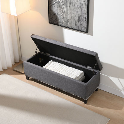 Button-Tufted Storage Ottoman With Safety Close Hinge Home Essentials