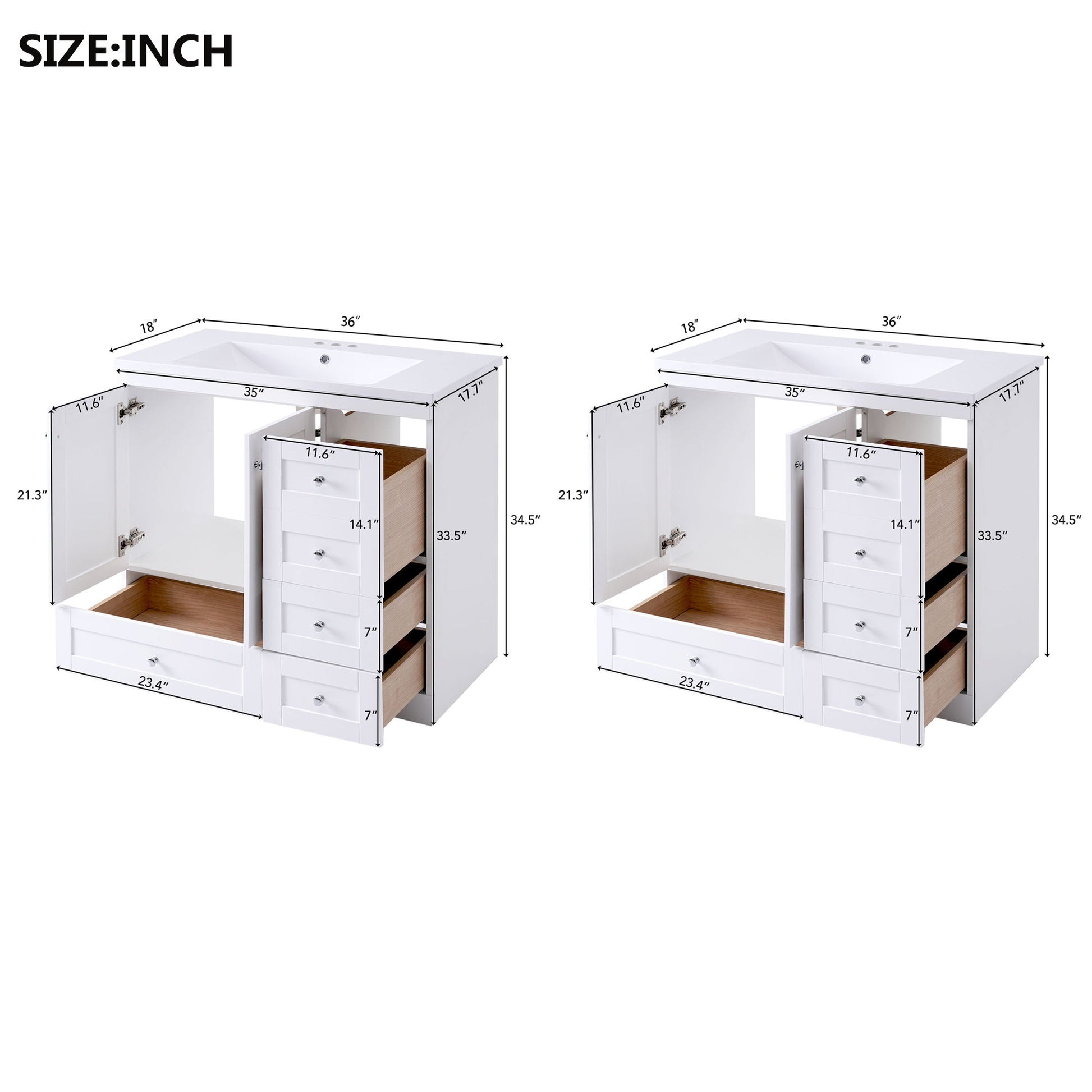 Shaker Free Standing Bathroom Vanity Cabinet With Sink, Soft Close Drawers, Soft Close Doors Hearth and Haven