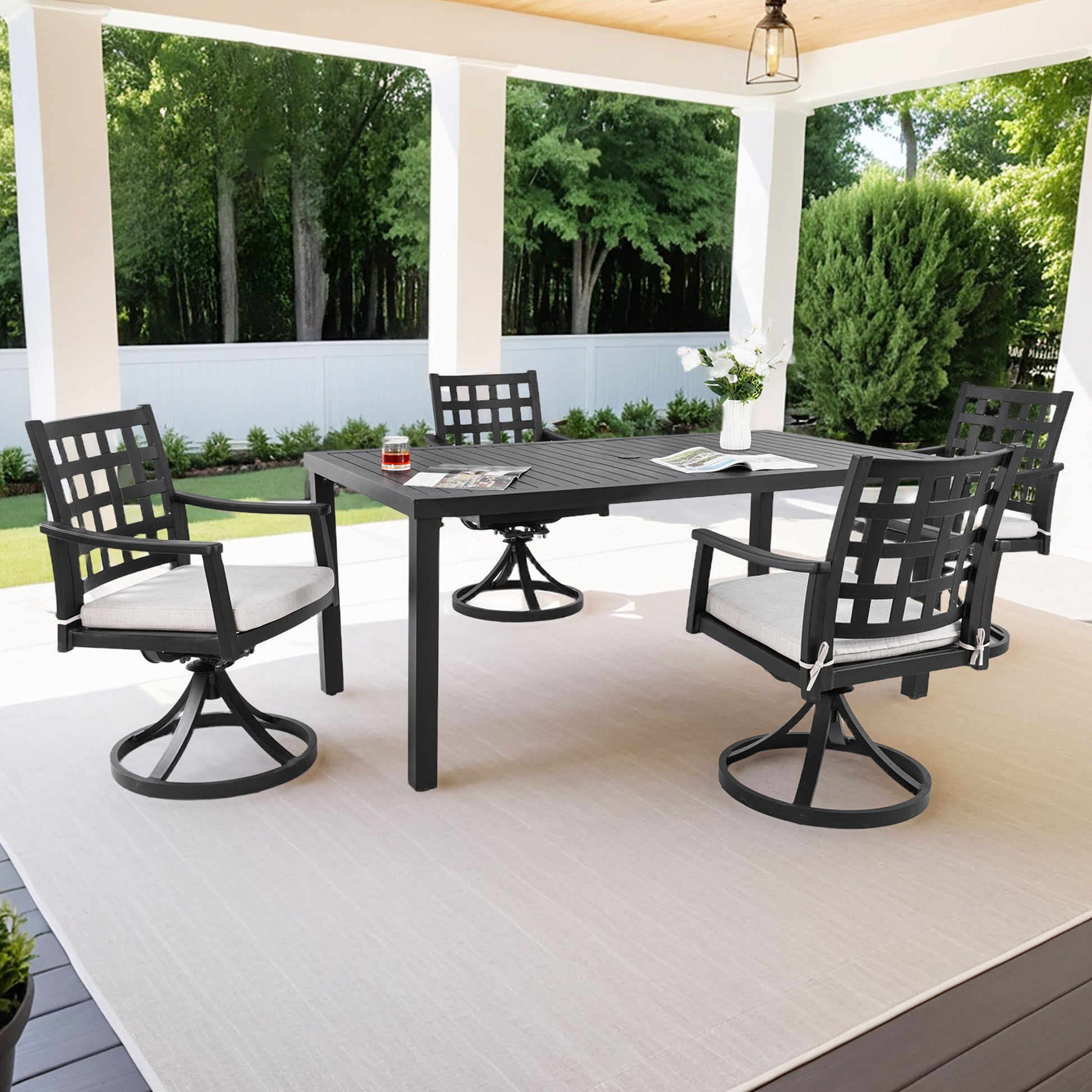 Modern Classic Outdoor Patio Dining Set, Rectangular Table & Dining Chairs, Rust Free, Weather Resistant Life Outside